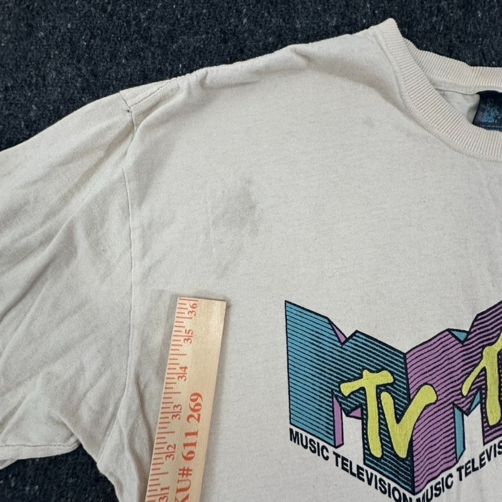 MTV T-Shirt Mens L/XL Beige Graphic Retro 90s MTV Casual Wear Rock Skate VTG - Picture 2 of 8